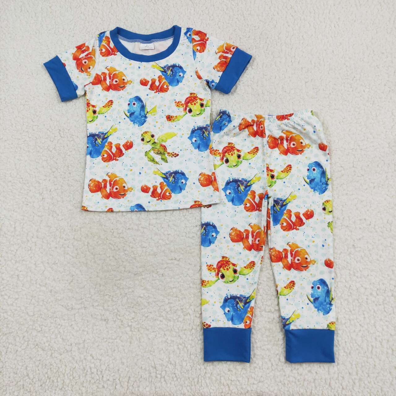 BSPO0419 Cartoon Fish Turtle Top Pants Boys Pajamas Clothes Set