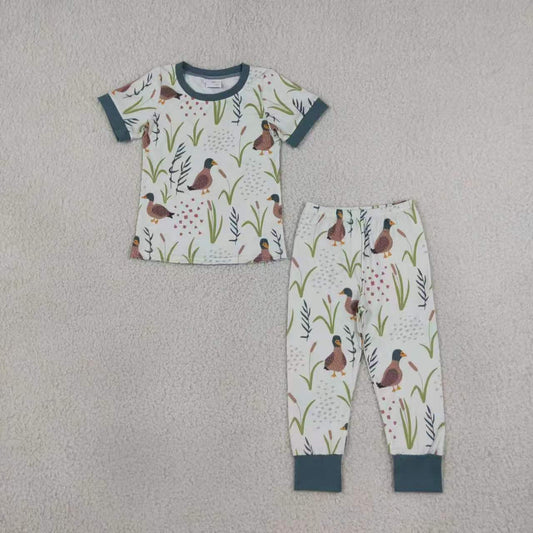 Sibling Baby Boys Mallard Duck Short Sleeve Pants Pajama Set Zipper Romper