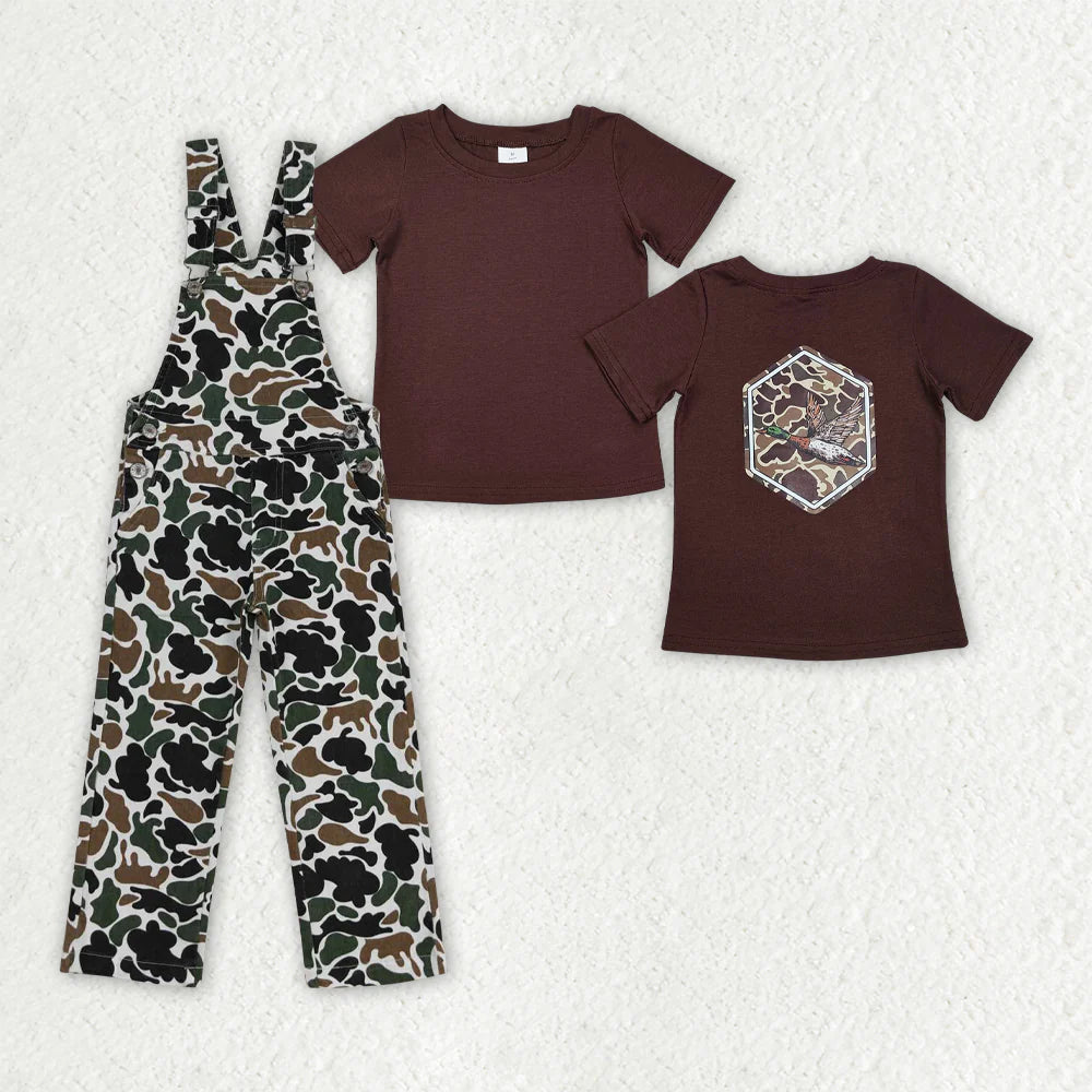 Baby Boys Brown Camo Duck Top Denim Strap jumpsuits Overall Outfit