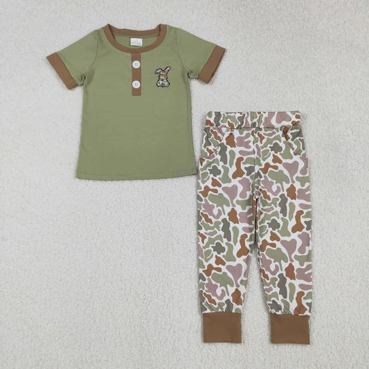 Sibling Baby Boys Girls Embrodiery Camo Rabbits Shorts and Pants Set