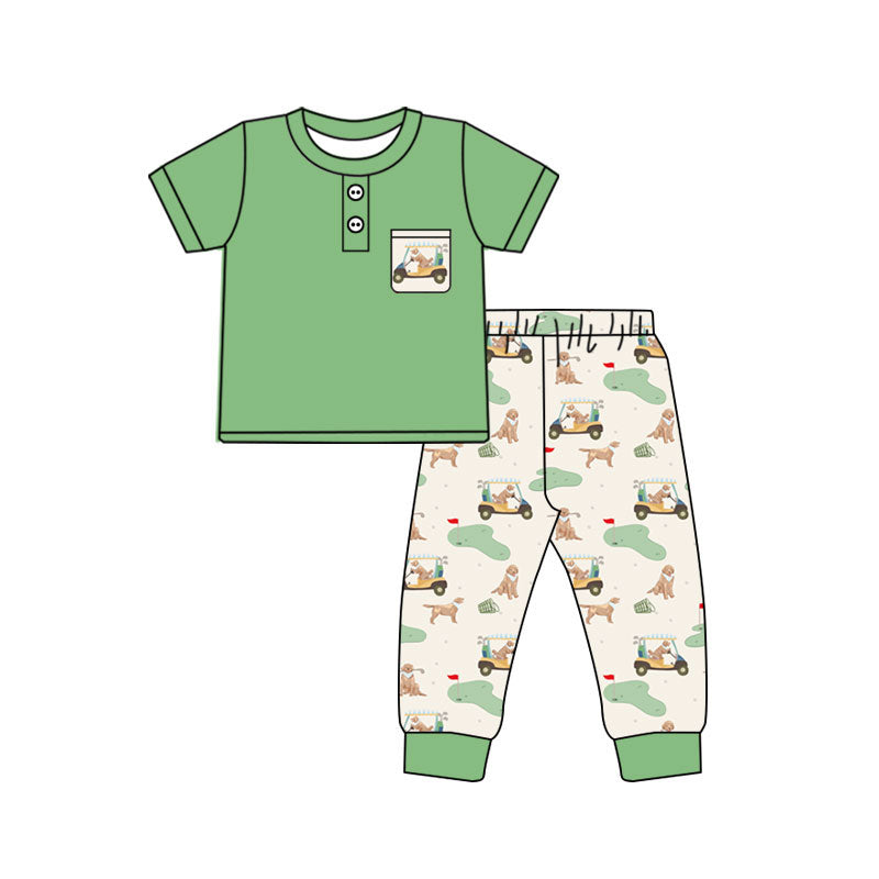 4.17 BSPO0672 Preorder Green Pocket Top Golf Dog Pants Boys Clothes Set