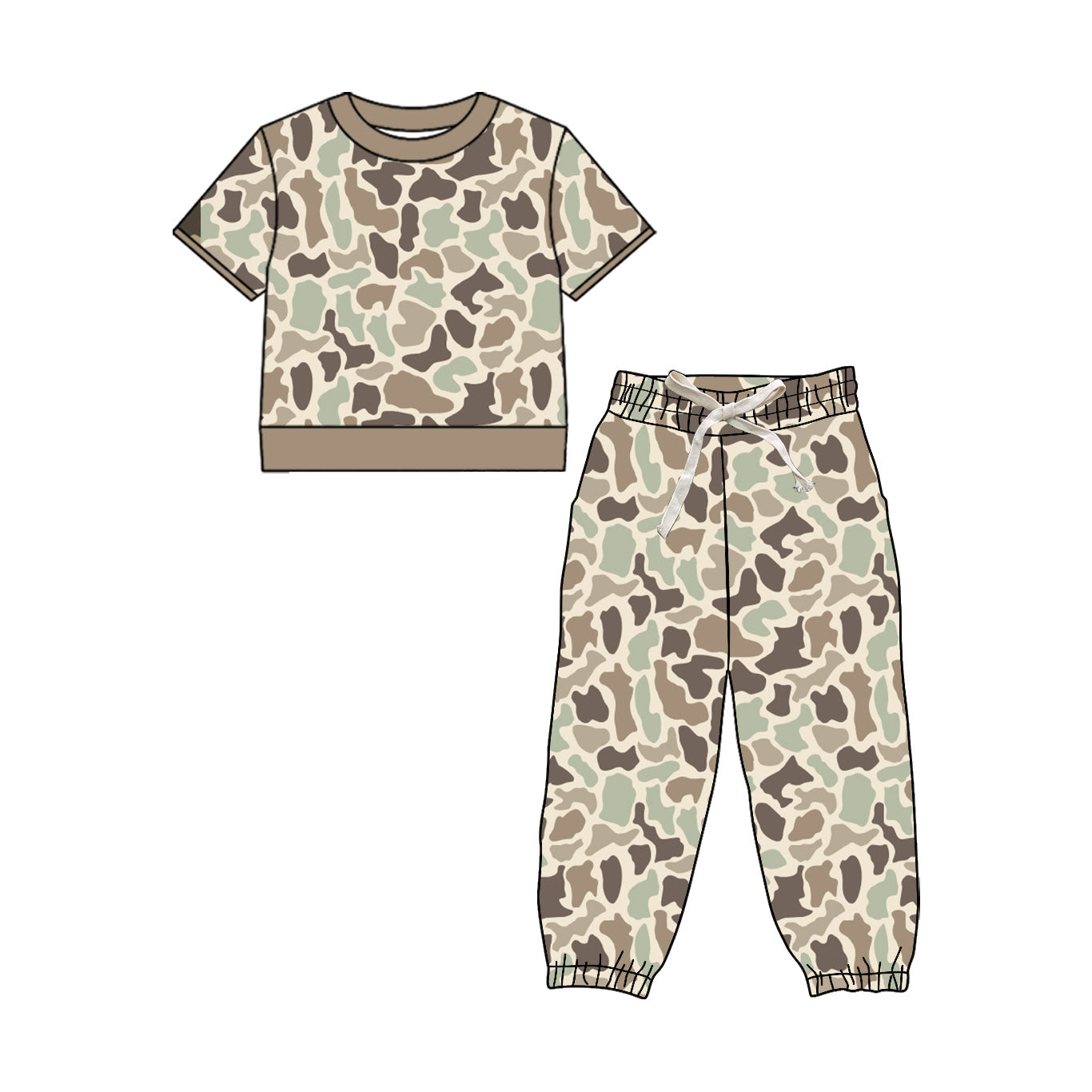 4.17 BSPO0678 Preorder Brown Camo Print Kids Joggers Clothes Set