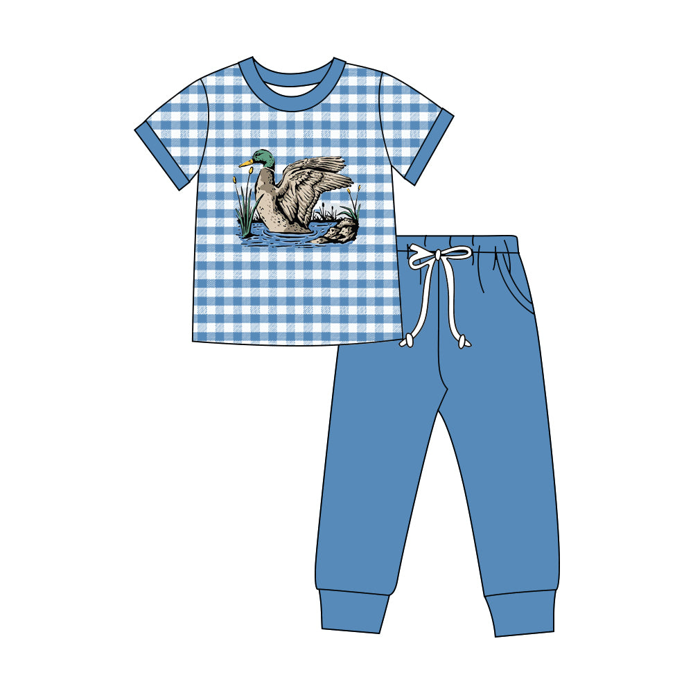 5.20 BSPO0690 Preorder Duck Plaid Top Blue Pants Boys Clothes Set