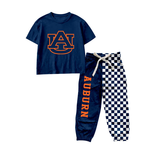 7.6 Preorder Kids Girls Auburn Short Sleeve Top with Checked Jogger Set