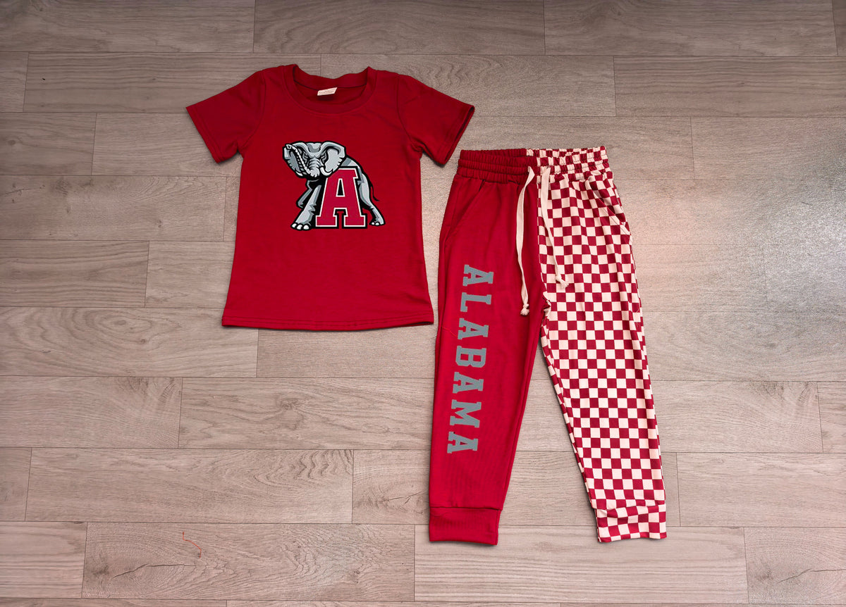 Kids Boys Alabama Short Sleeve Top with Checked Jogger Set