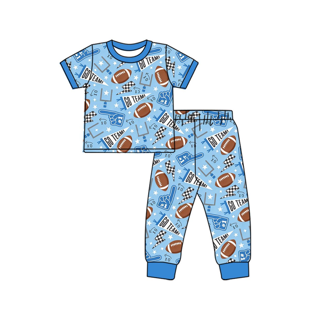 9.25 BSPO0730 Preorder Kids Boys Go Team Football Short Sleeve Top Pants Pajama Set