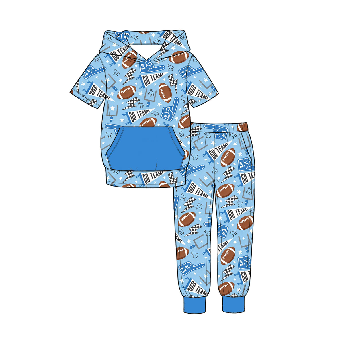 9.25 BSPO0731 Preorder Kids Boys Go Team Football Short Sleeve Hoodie Top Pants Outfit