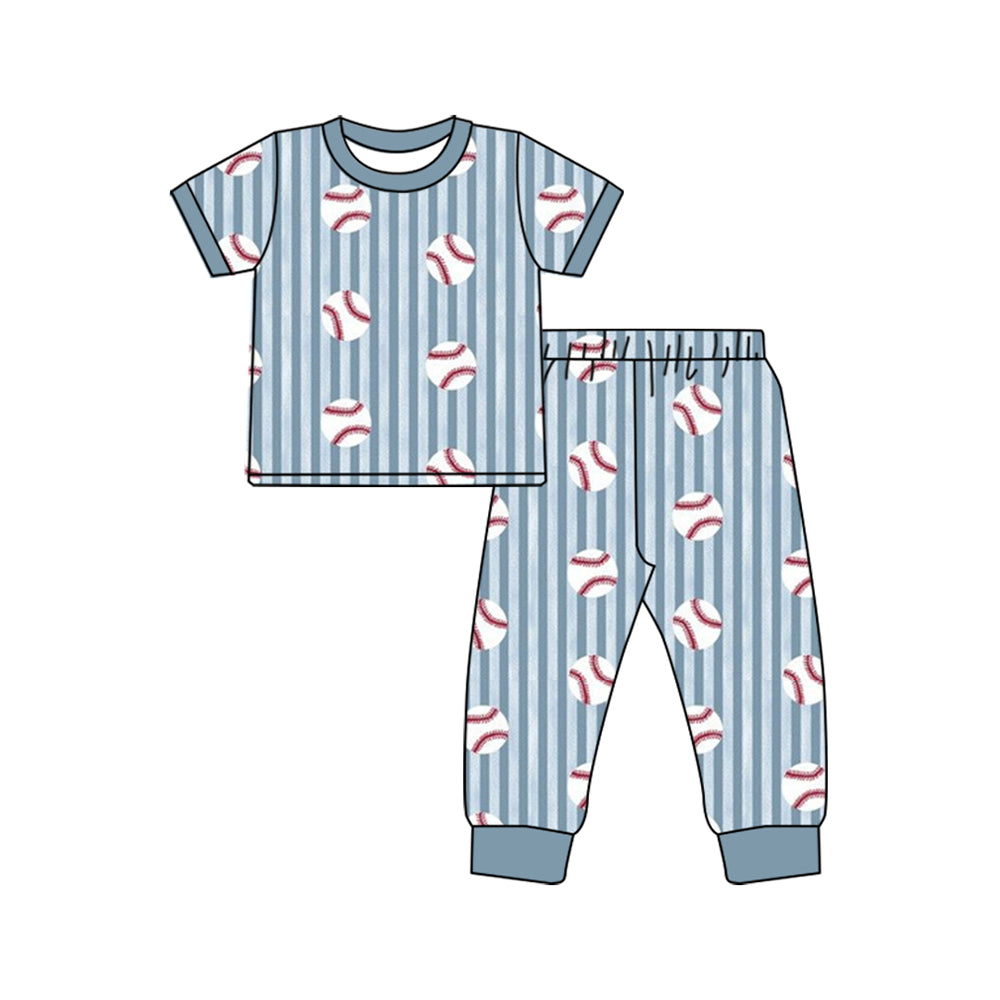 10.10 BSPO0736 Preorder Baseball Stripes Print Boys Pajamas Clothes Set