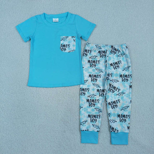 Boys "Mama's Boy" Outfit - Turquoise Pocket Tee & Printed Jogger Pants Set