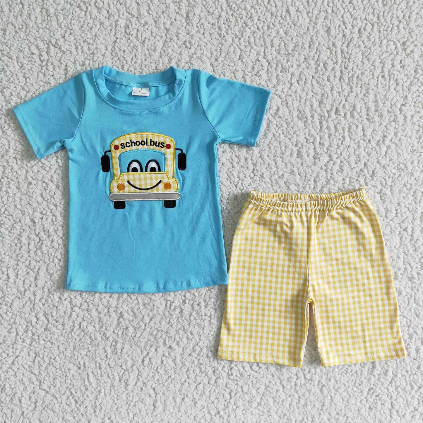 Boys back to school bus embroideried outfits BSSO0055