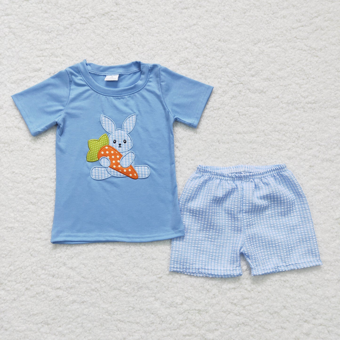 (Promotion)Boy blue bunny embroidery shorts Easter outfit BSSO0087