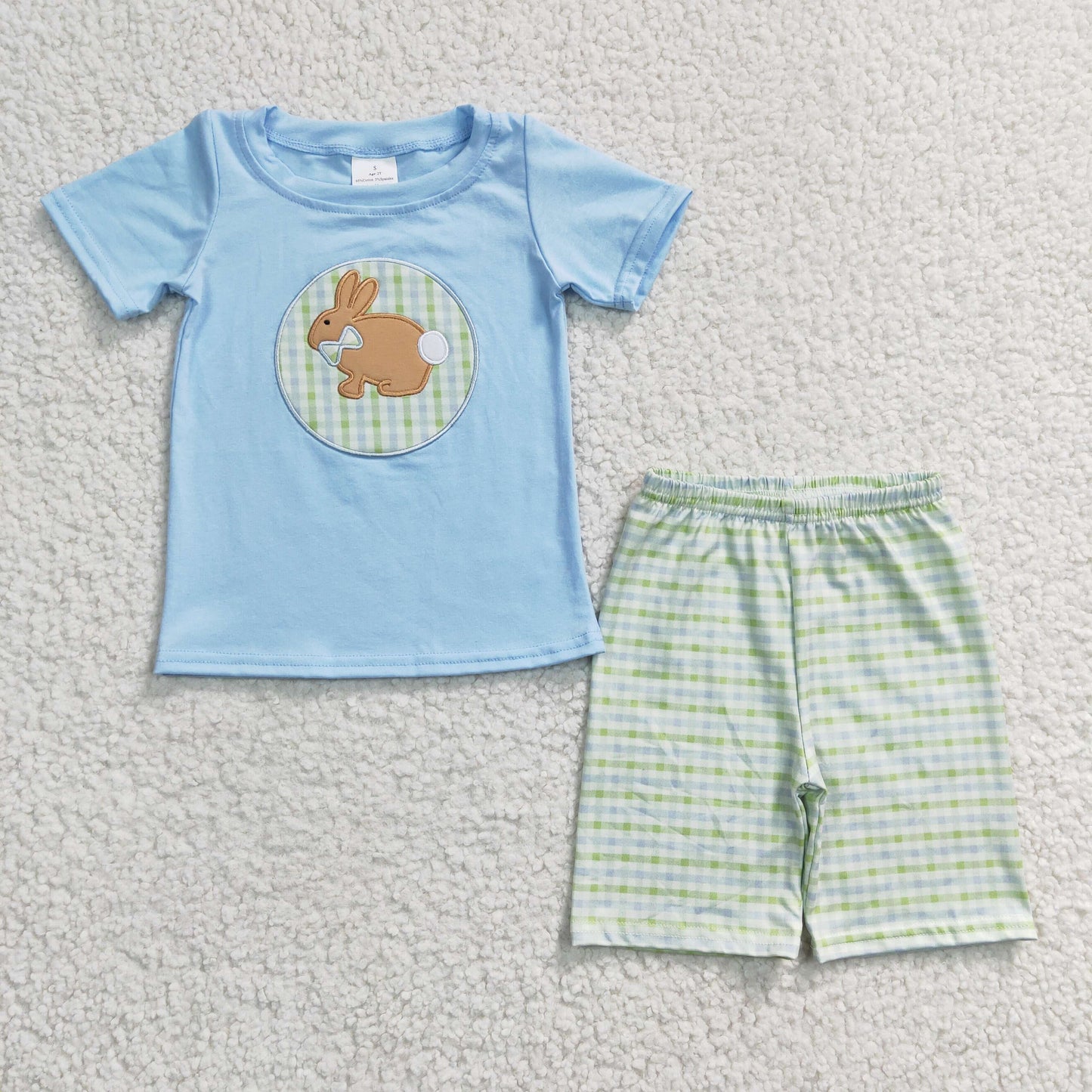 Boys rabbit print Easter embroidery outfits BSSO0130