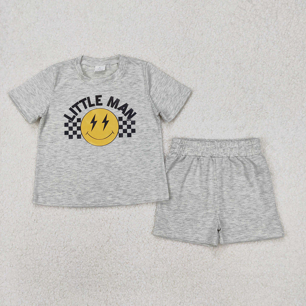 BSSO1303 Little Man Vinyl Grey Top Shorts Boys Summer Cotton Clothes Set