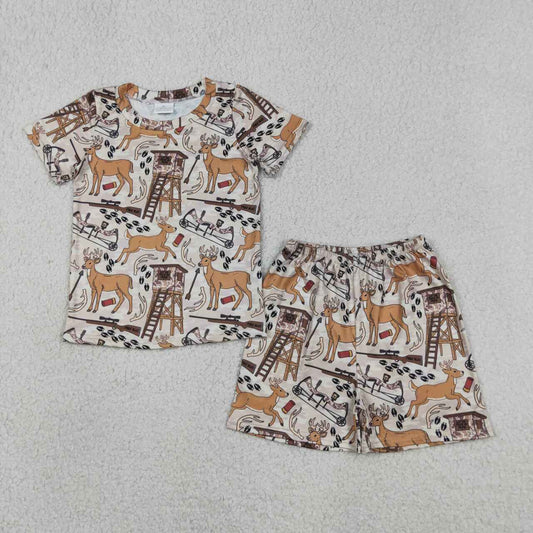 BSSO1559 Deer Hunting Camo Print Boys Summer Clothes Set