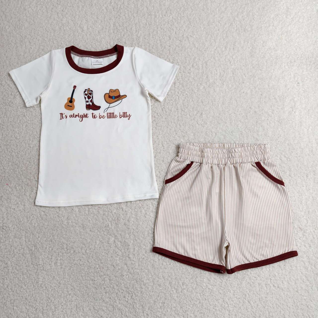 BSSO1578 It's Alright To be Little Bitty Top Stripes Shorts Boys Summer Clothes Set