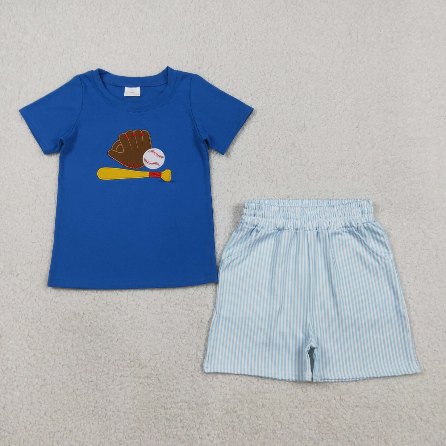 Sibling Boys Baby Girls Baseball Embroidery Top +Striped Shorts Outfit
