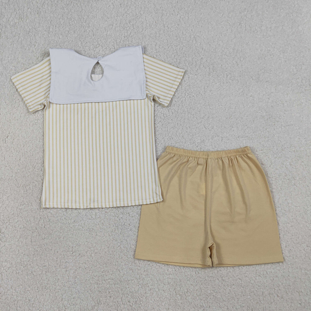 Cross Embroidery Stripes Print Boys Easter Clothes Sibling Matching Styles