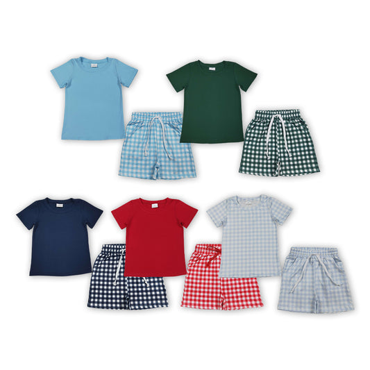 Boys 5-Color Plaid Short Sleeve T-Shirt & Shorts Summer Set Brothers Wear