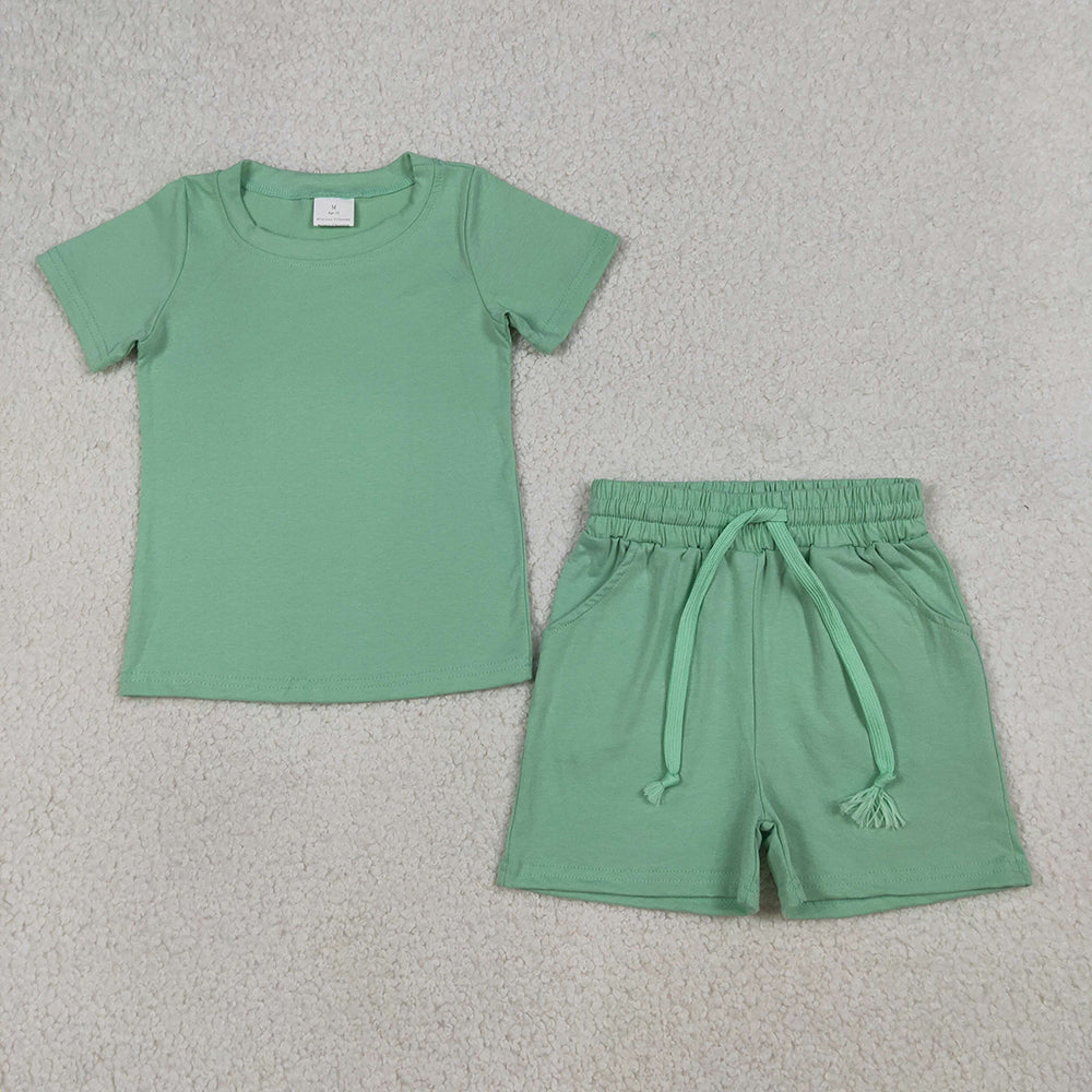 BSSO1886 Green Cotton Pockets Shorts Boys Summer Clothes Set