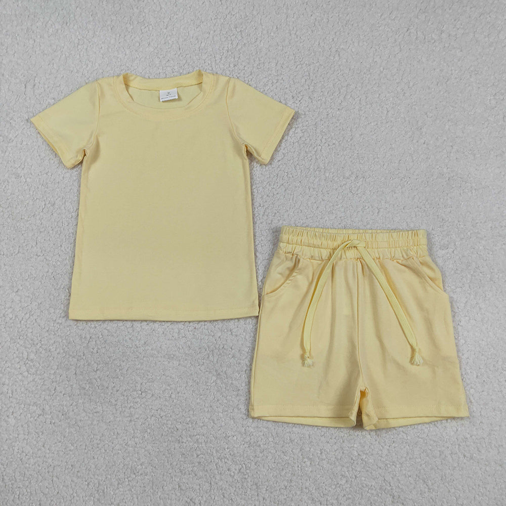BSSO1888 Yellow Cotton Pockets Shorts Boys Summer Clothes Set