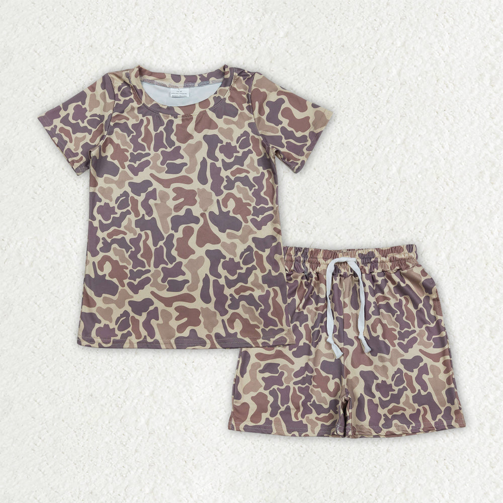 BSSO1910 Brown Camo Print Boys Summer Clothes Set