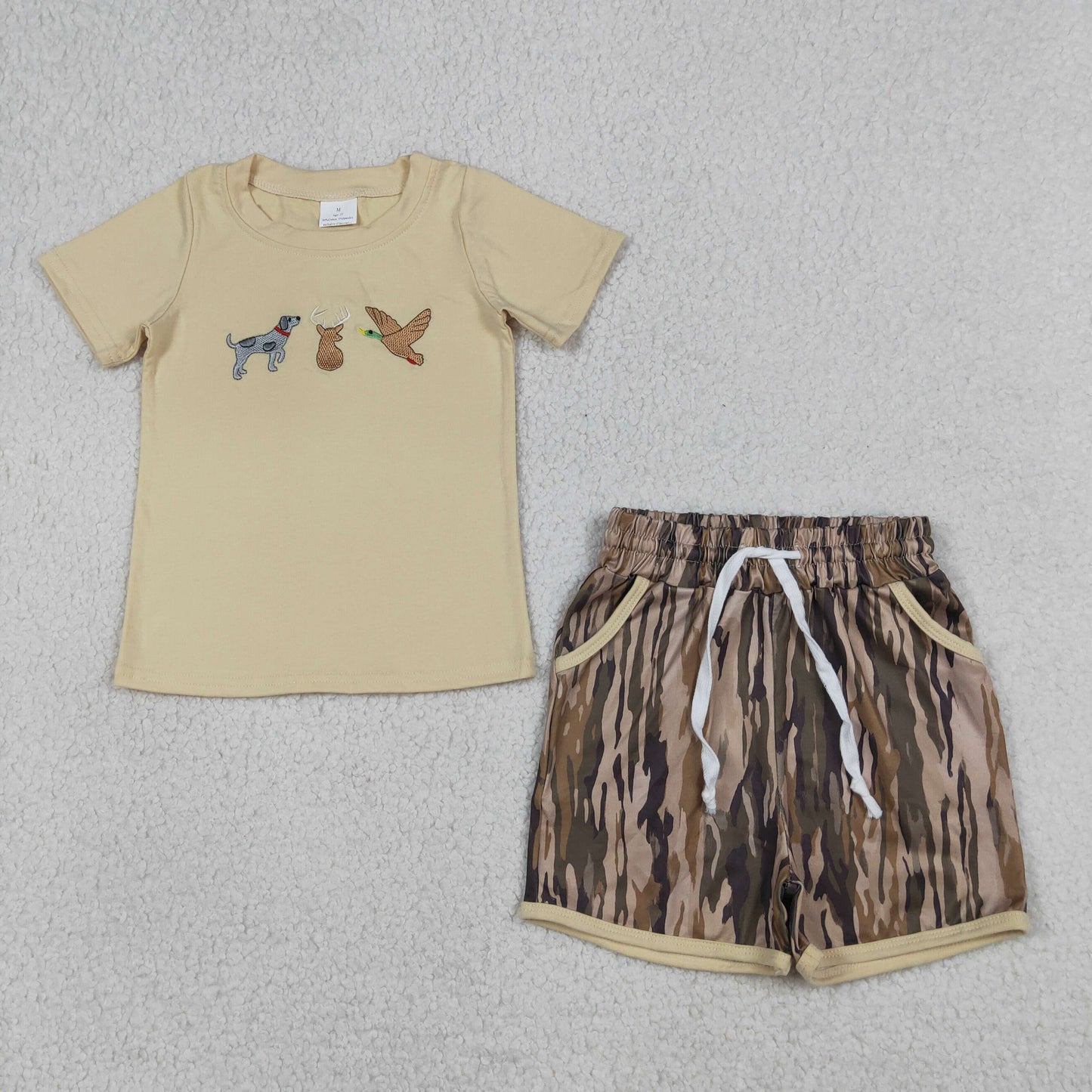 Toddler & Kids Hunting Embroidered Sibling Camo Shorts Outfit For Sibling