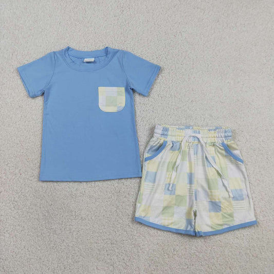 Blue Plaid Shorts Boys & Girls Summer Outfits Sibling Matching Wear