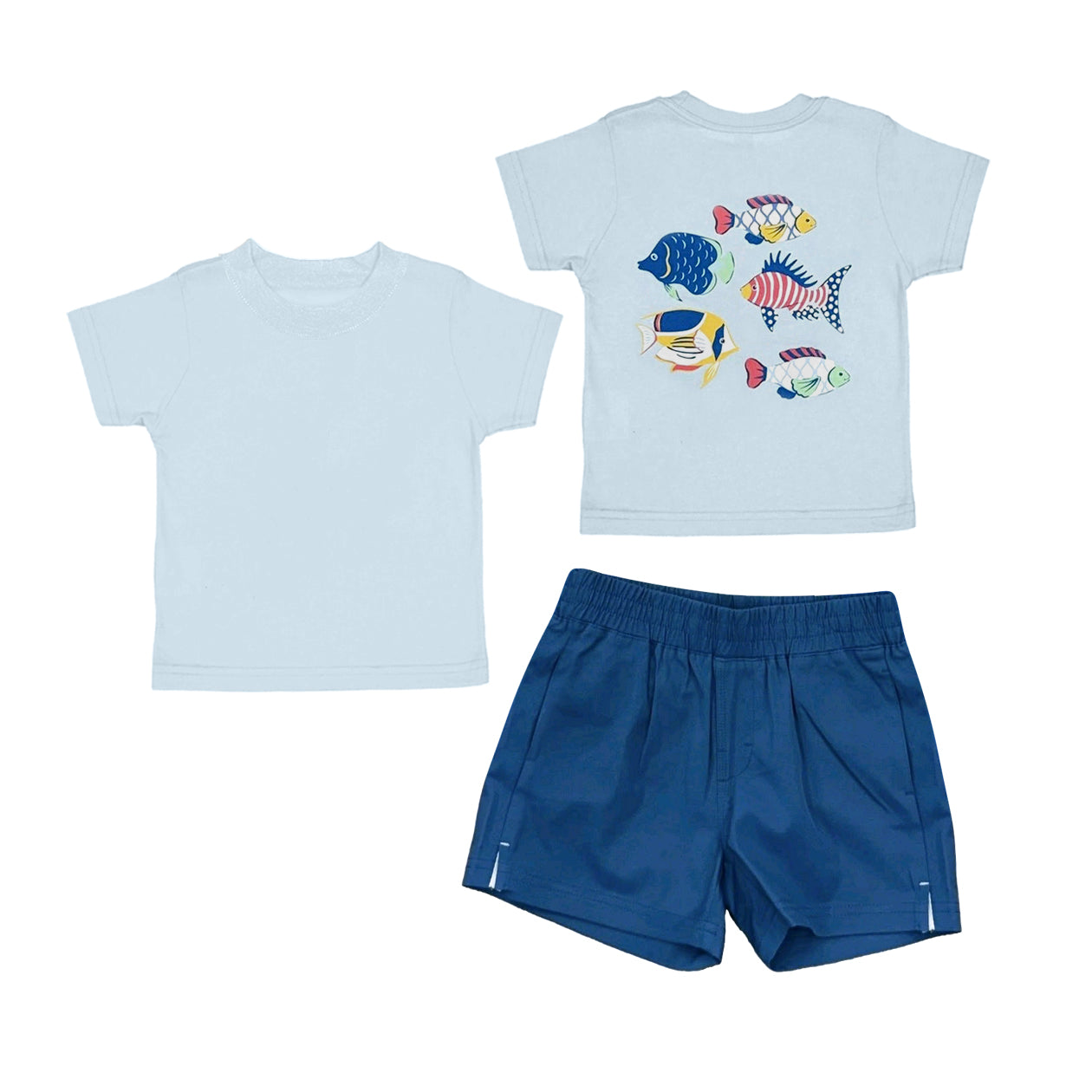 3.23 Baby Boys Fish Top with Blue Shorts Outfit Preorder