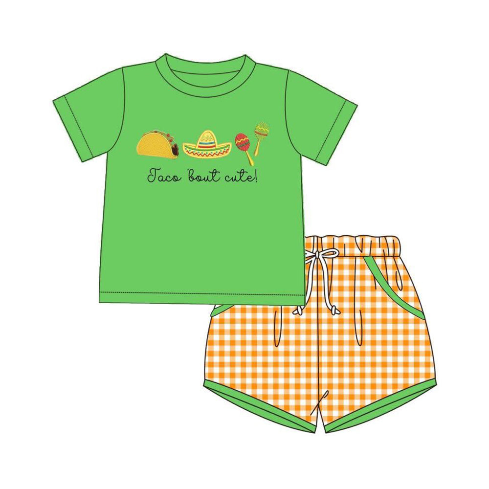 4.2 Toddler Boy Taco Bout Cute Outfit, Green Mexican Fiesta Short Set Preorder