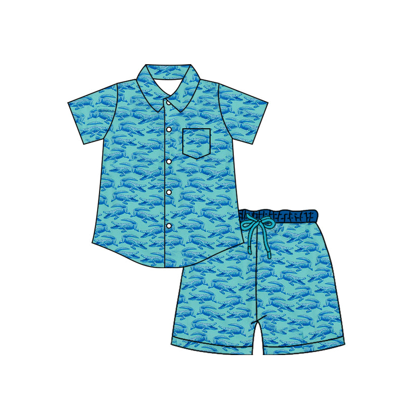 4.7 BSSO2021 Preorder Crocodil* Blue Button Top Shorts Boys Summer Clothes Set