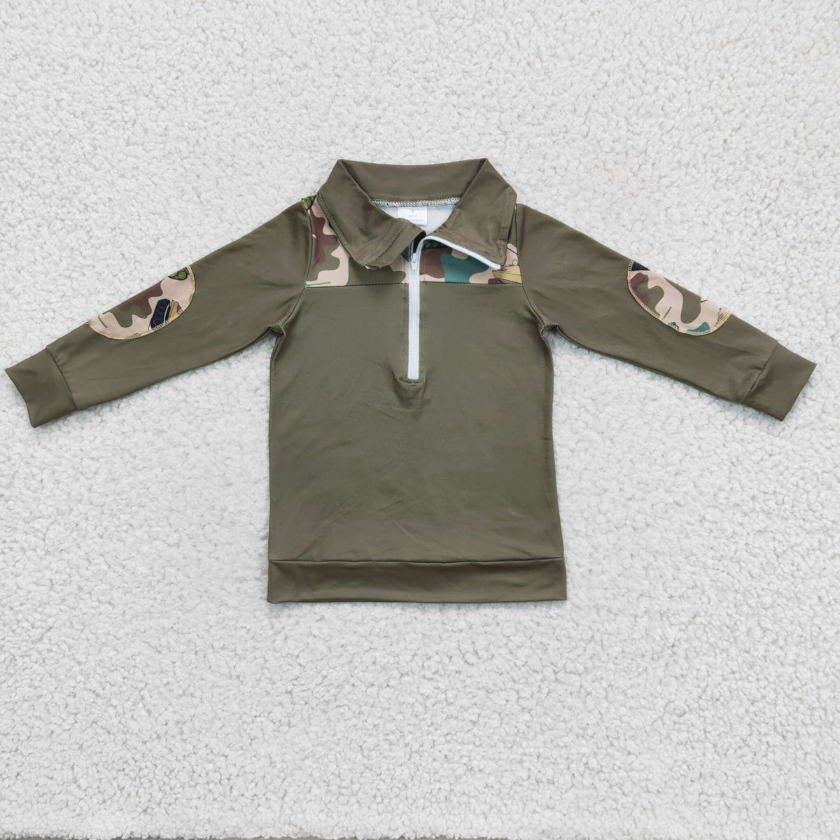 BT0098 Camo Tank Print Boys Long Sleeve Zipper Pullover Top