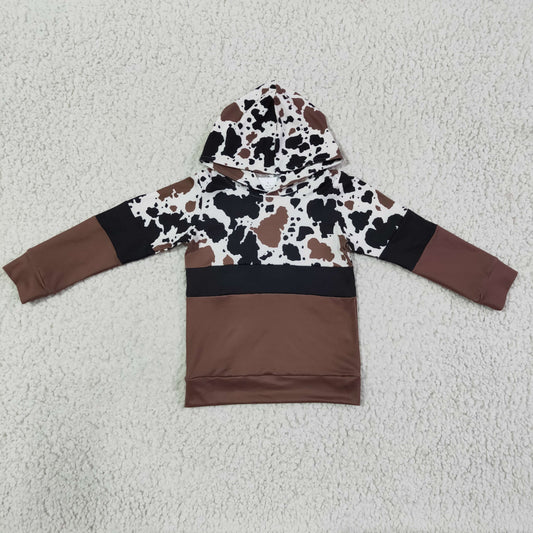 BT0100 Cowhide Brown Print Boys Long Sleeve Hoodie Top