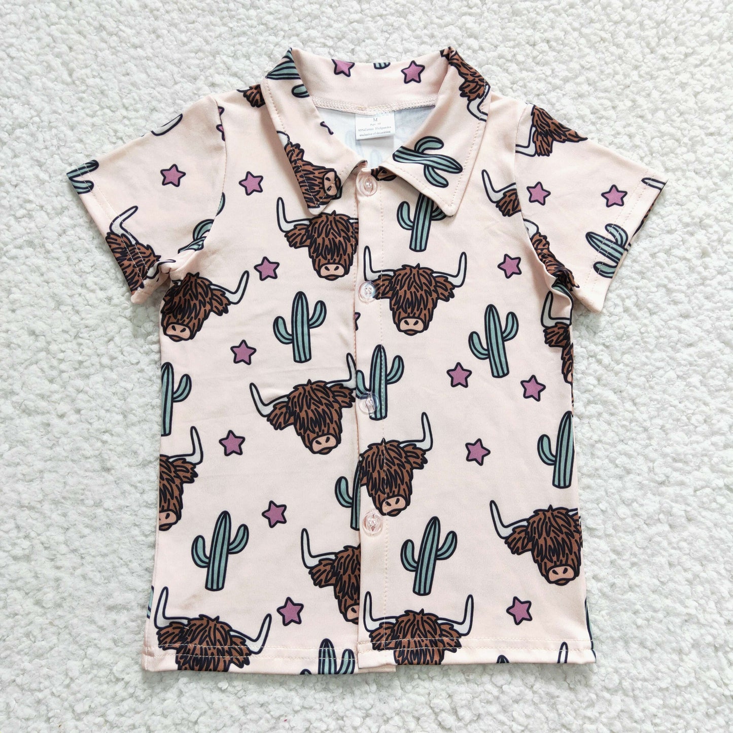 Boys highland cow print button up shirt BT0133