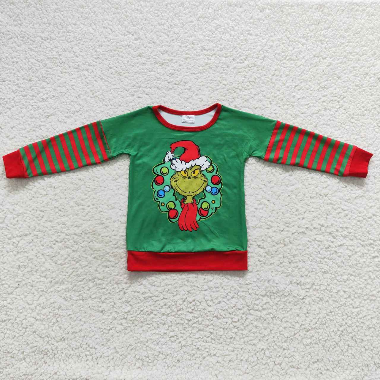 BT0245 Green Frog Stripes Print Boys Christmas Tee Shirts Top