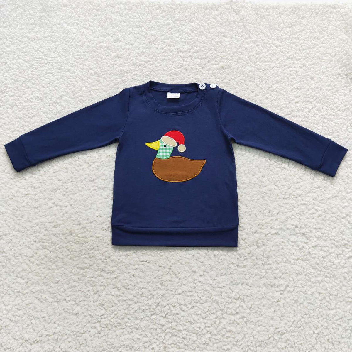 BT0297 Duck Embroidery Navy Cotton Boys Christmas Tee Shirts Top