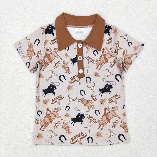 Sibling Baby Boys Western Horse Rodeos Cowboy Half Button Short Sleeves Polo Shirts Top