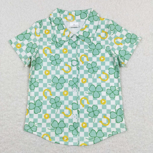 Sibling Baby Boys Short Sleeve Clovers Checked St Patrick Button Shirts Top