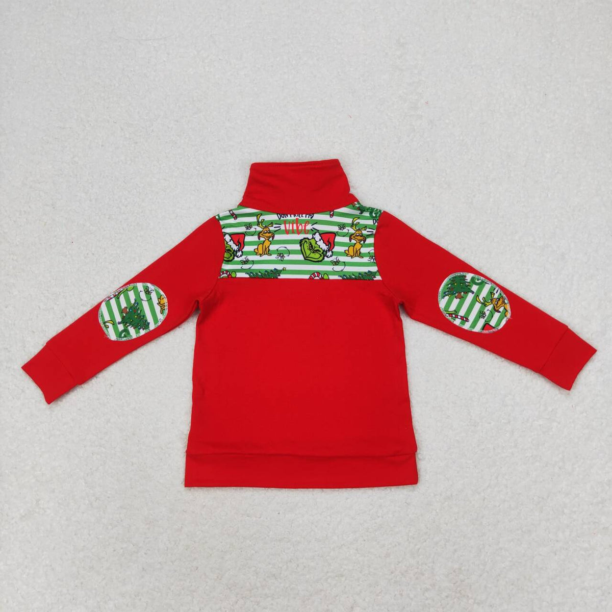 BT0726 Green Frog Stripes Print Boys Christmas Zipper Pullovers Top