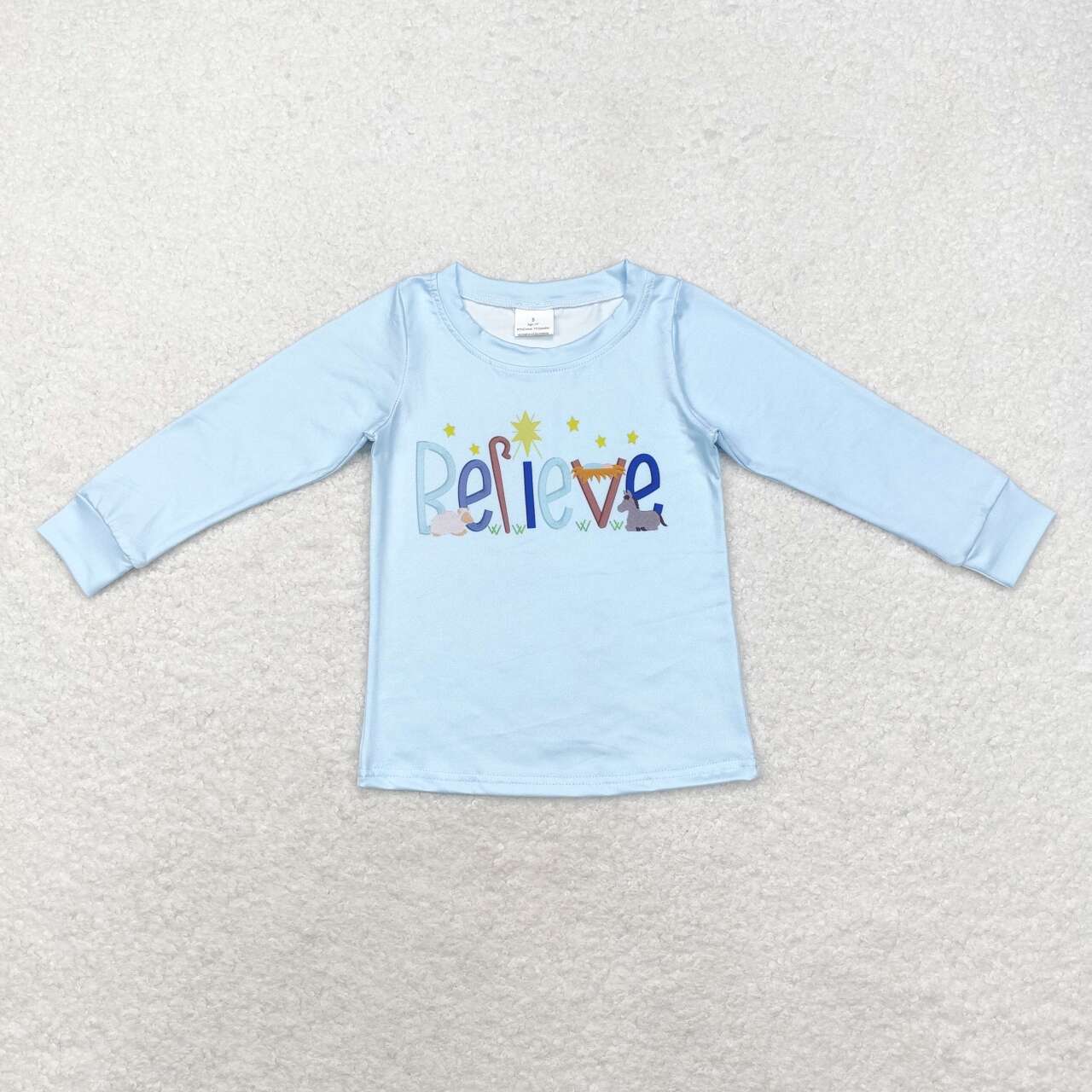BT0775 Nativity Believe Print Boys Christmas Tee Shirts Top