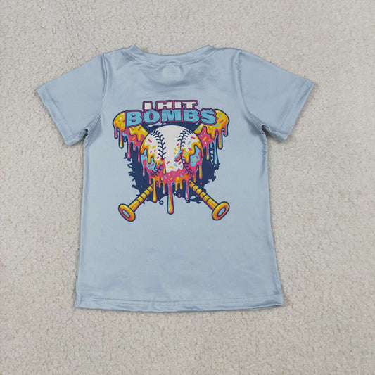 BT1251 BOMBS Baseball Print Boys Short Sleeve Tee Shirts Top