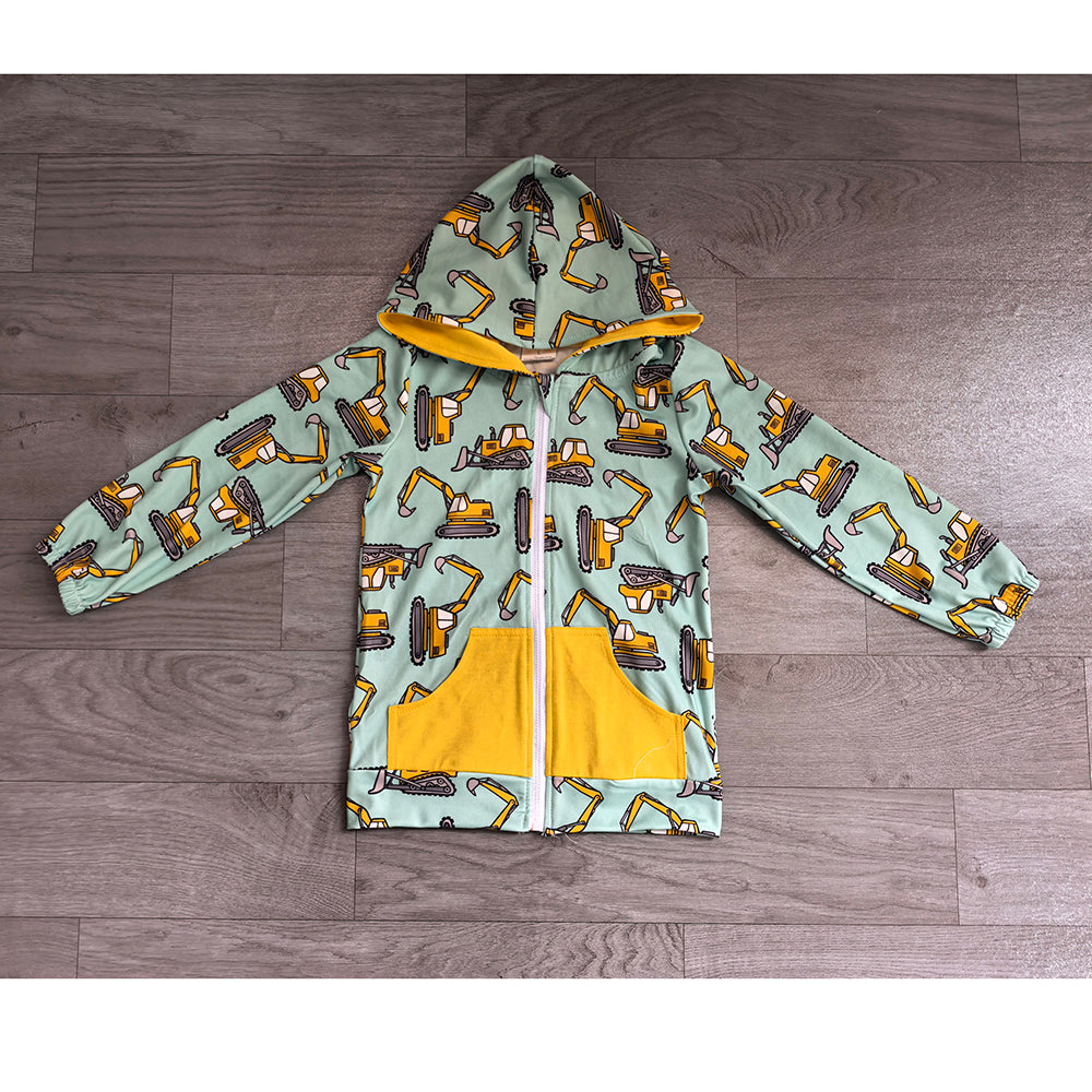 BT1378 Preorder Construction Print Boys Zipper Pockets Jackets Hoodie Top
