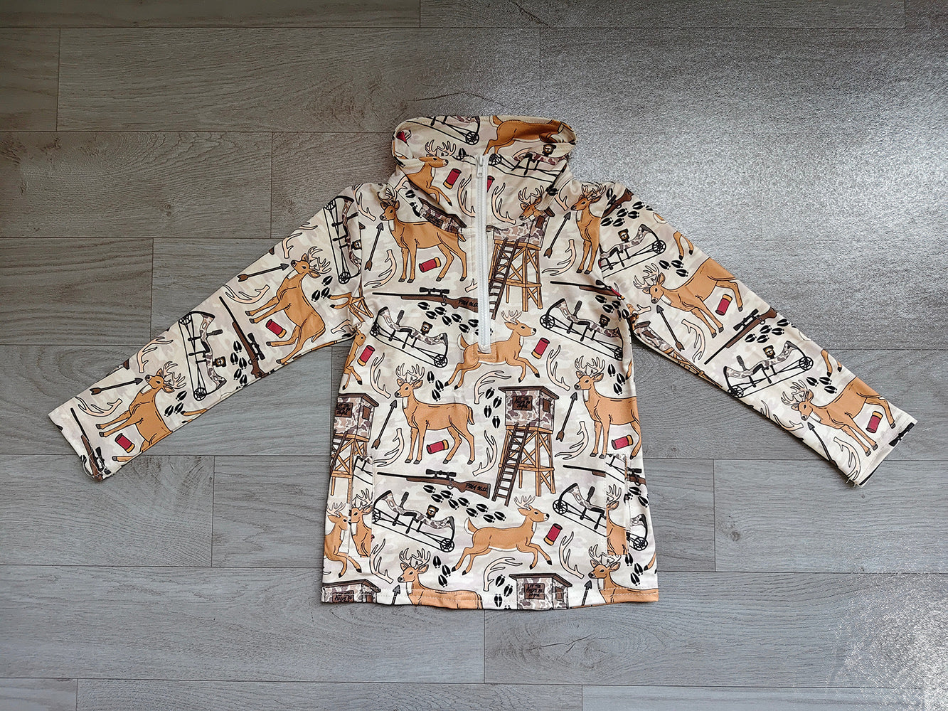 5.1 BT1397 Preorder Deer Hunting Print Boys Zipper Hoodie Top