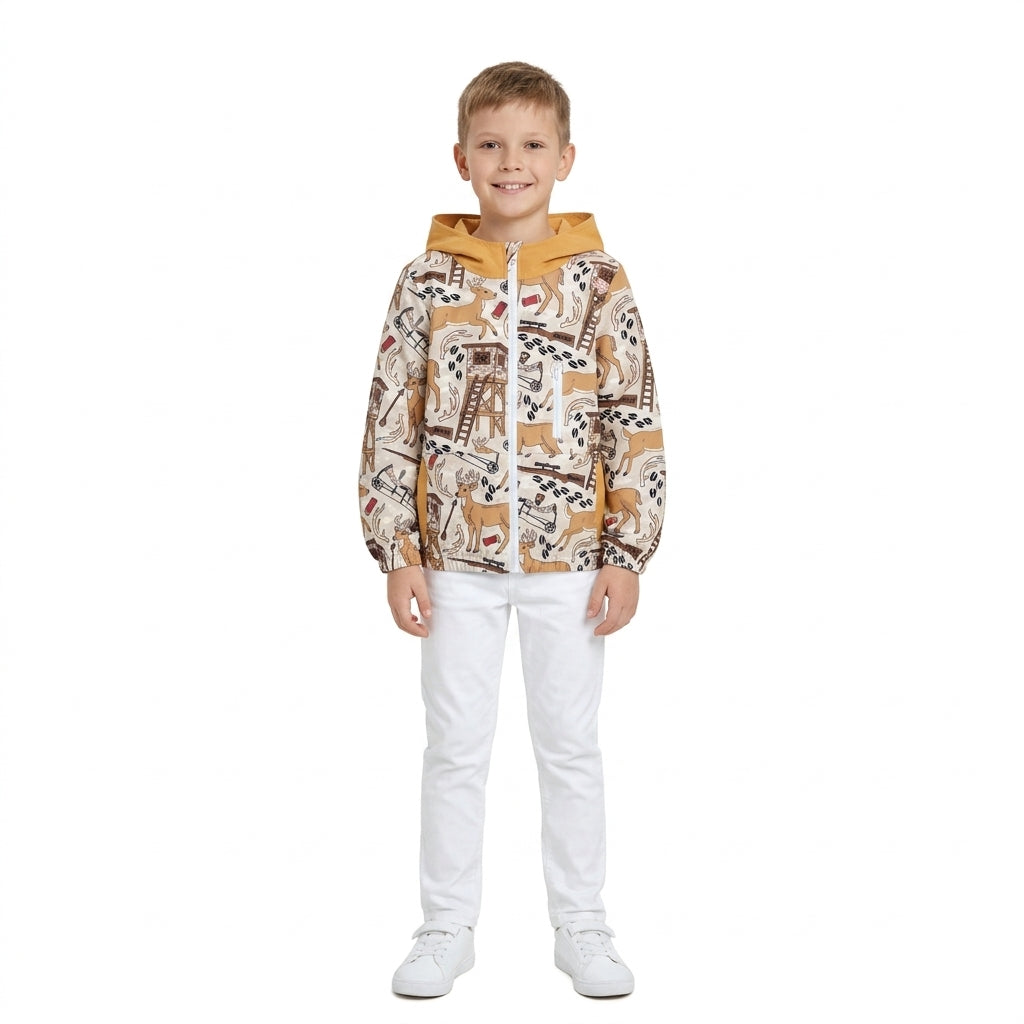 BT1567 Deer Camo Hunting Print Boys Zipper Pockets Jackets Hoodie Top