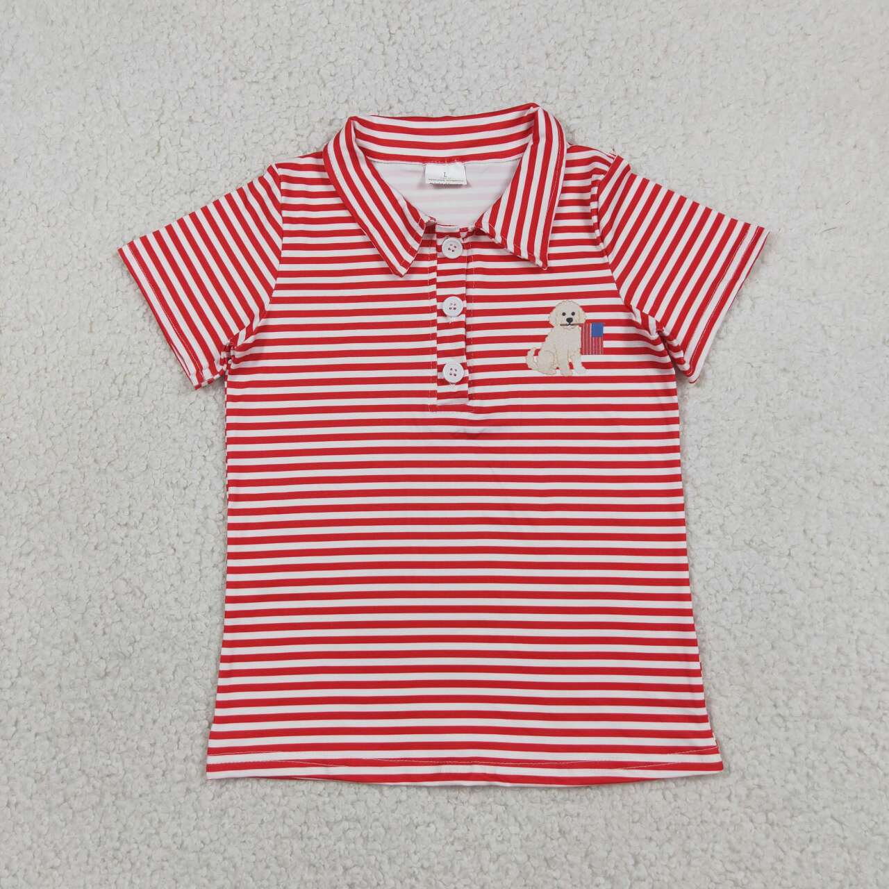BT1619 Dog Flag Red Stripes Print Baby Boys 4th of July Short Sleeve Polo Top
