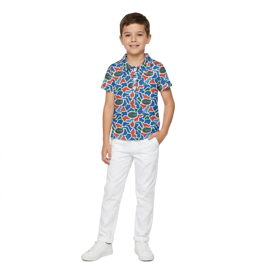 BT1695 Teams Florida Camo Print Boys Short Sleeve Polo Tee Shirts Top