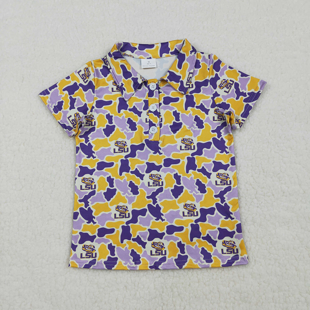 Teams Logo Camo Print Boys Short Sleeve Polo Shirts Top Brothers Wear