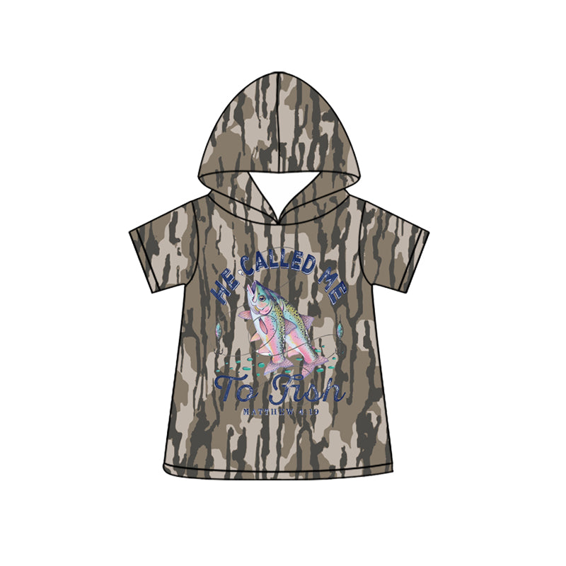 4.3 Toddler Boys Camo Fishing Hunting Short Sleeve Hoodie Top Preorder