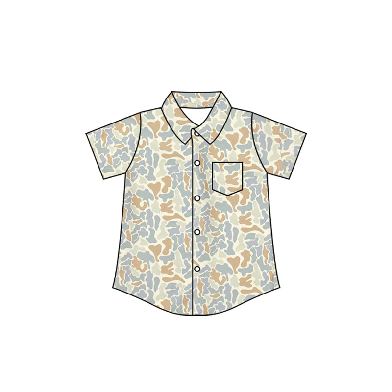 4.7 BT1781 Preorder Khaki Grey Camo Print Boys Pocket Button Tee Shirts Top