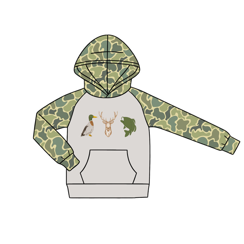 4.18 Toddler Boys Hoodie Hunting Deer Duck Fish Green Camo Long Sleeve Hoodie Top Preorder