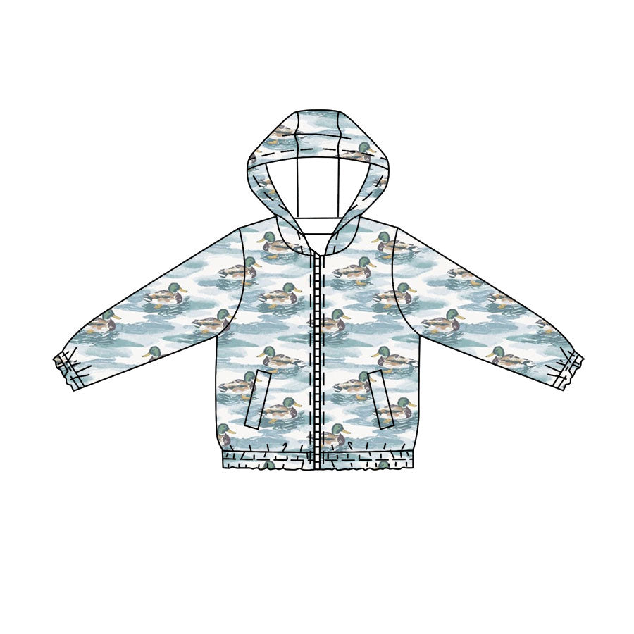 4.21 Boys Duck Print Watercolor Duck Full Zip Hooded Jacket - Preorder